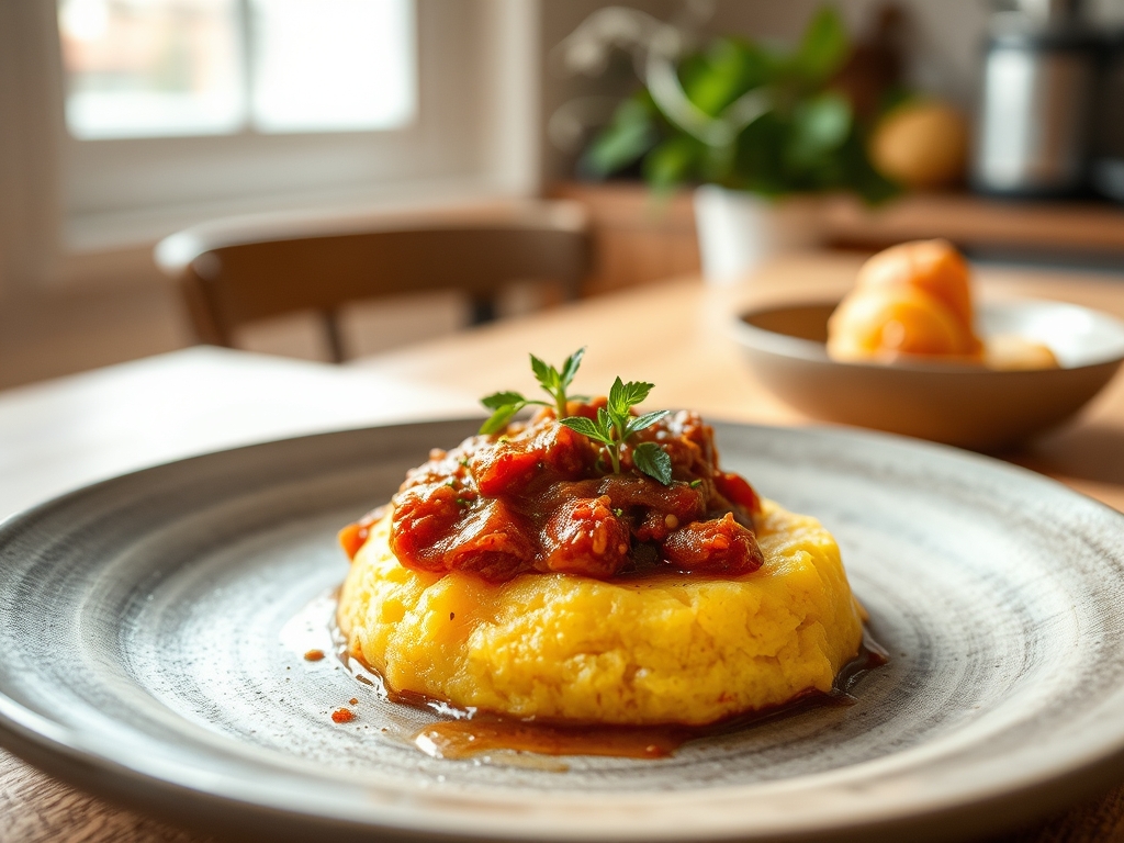 Polenta com ragu de cogumelos