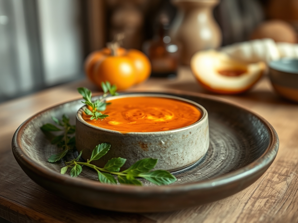 Sopa de tomate com manjericão
