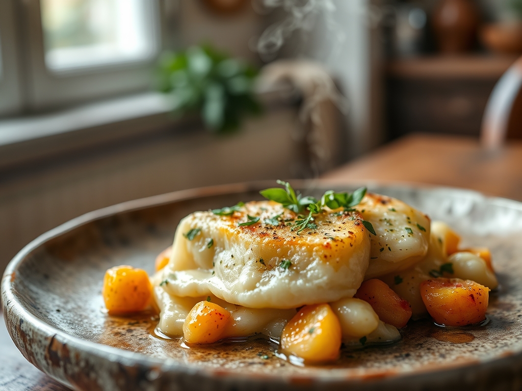 Bacalhau com natas e batata palha