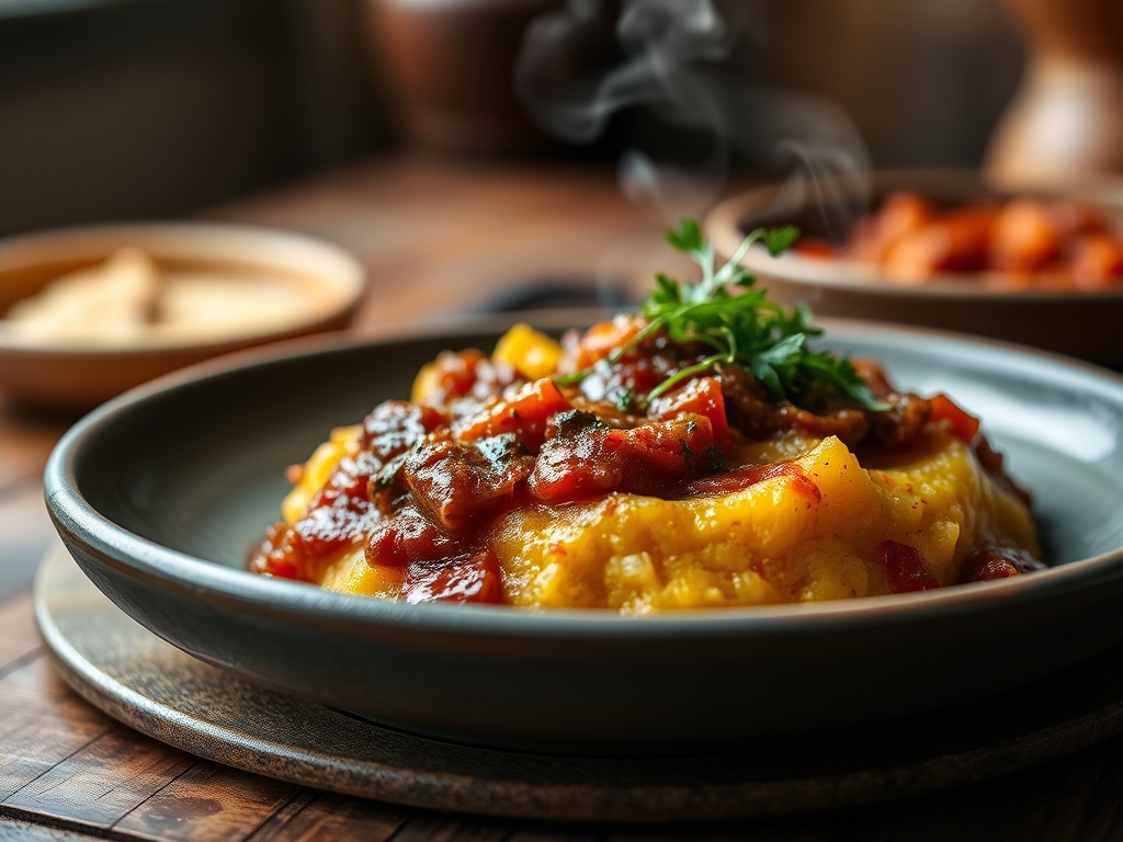 Polenta mole com ragu de linguiça